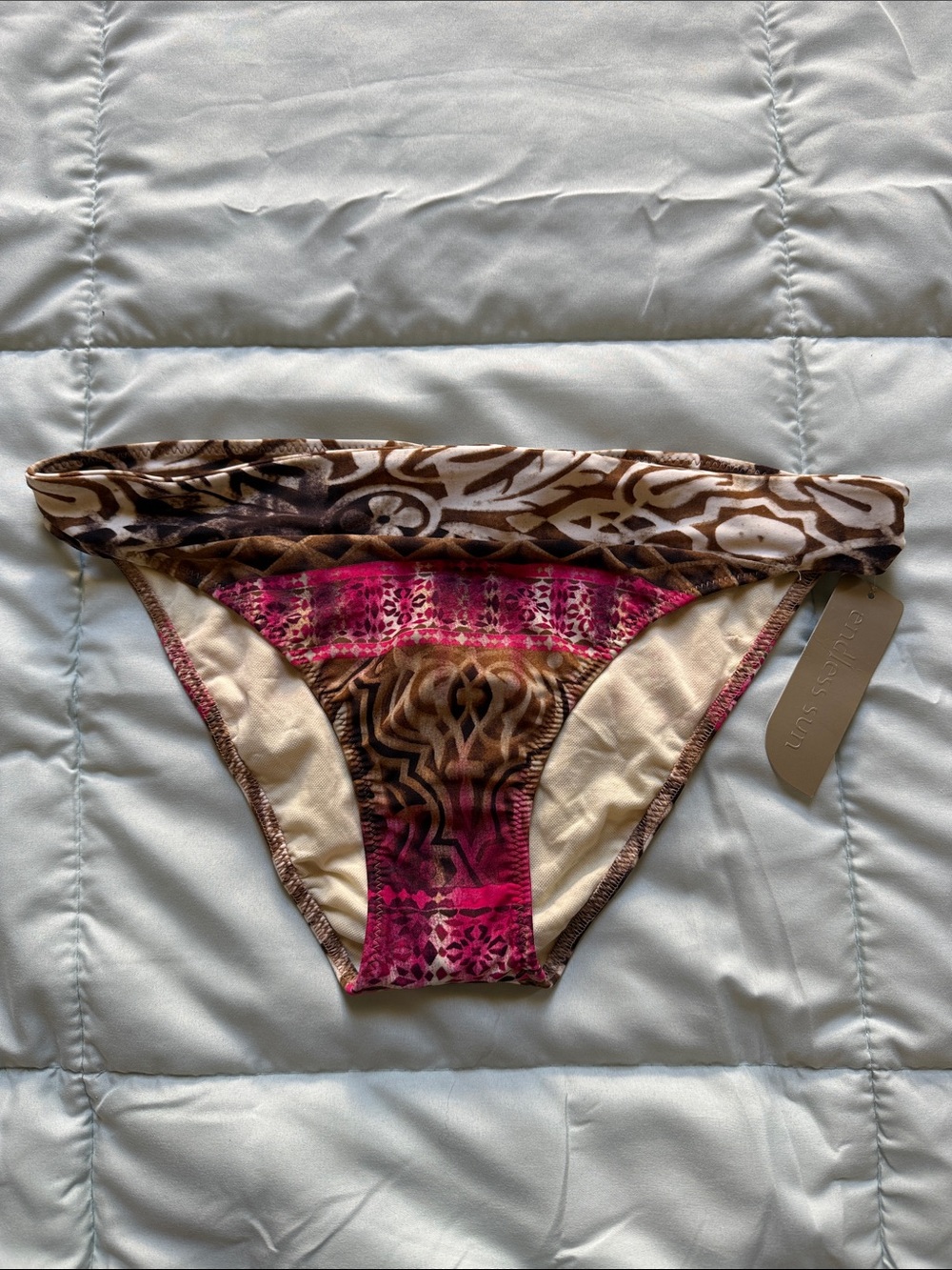 Endless Sun Fold-Over Bikini Bottoms in Pink & Brown Print NWT